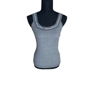 New! Free People Intimately Only You Gray Ribbed Ribbon Lace Tank Sz M